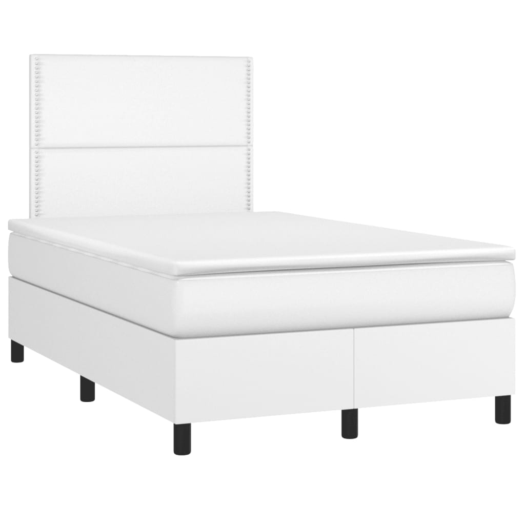 Sommier à lattes de lit avec matelas blanc 120x190cm similicuir