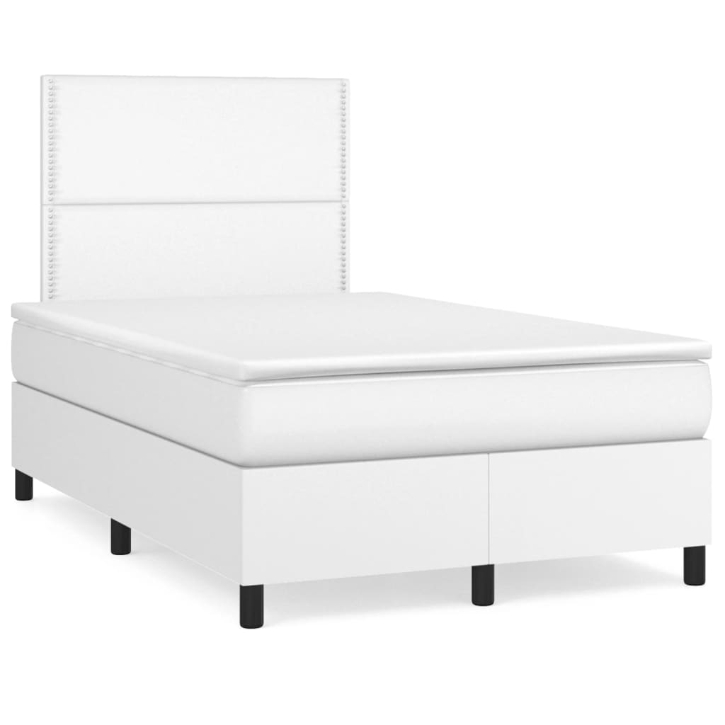 Sommier à lattes de lit avec matelas blanc 120x190cm similicuir