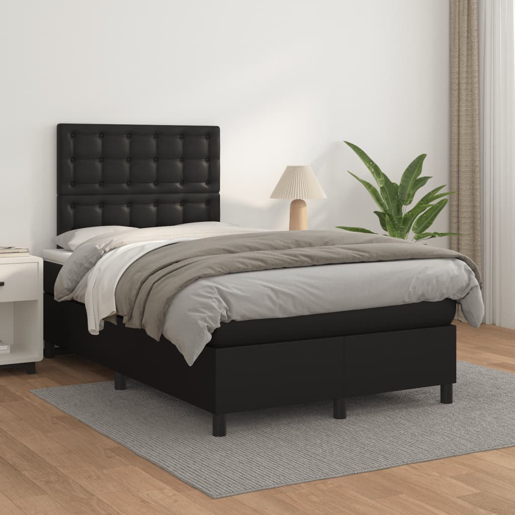 Slatted bed base with black mattress 120x190 cm imitation leather