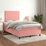 Slatted bed base with pink mattress 120x190 cm velvet