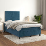 Dark blue slatted bed base and mattress 120x190cm velvet