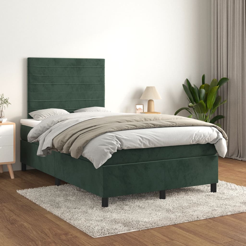 Slatted bed base with dark green mattress 120x190 cm