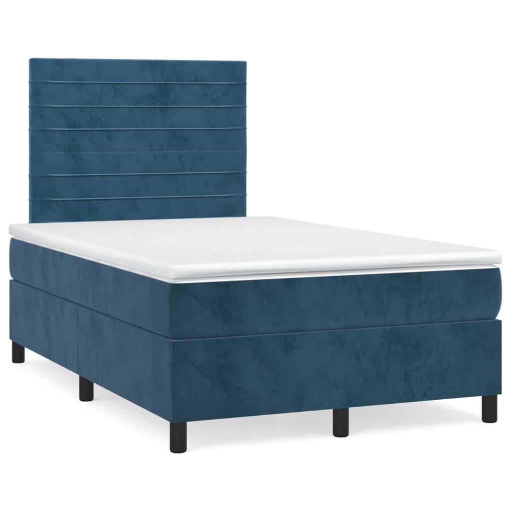 Dark blue slatted bed base and mattress 120x190cm velvet