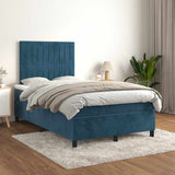 Dark blue slatted bed base and mattress 120x190cm velvet