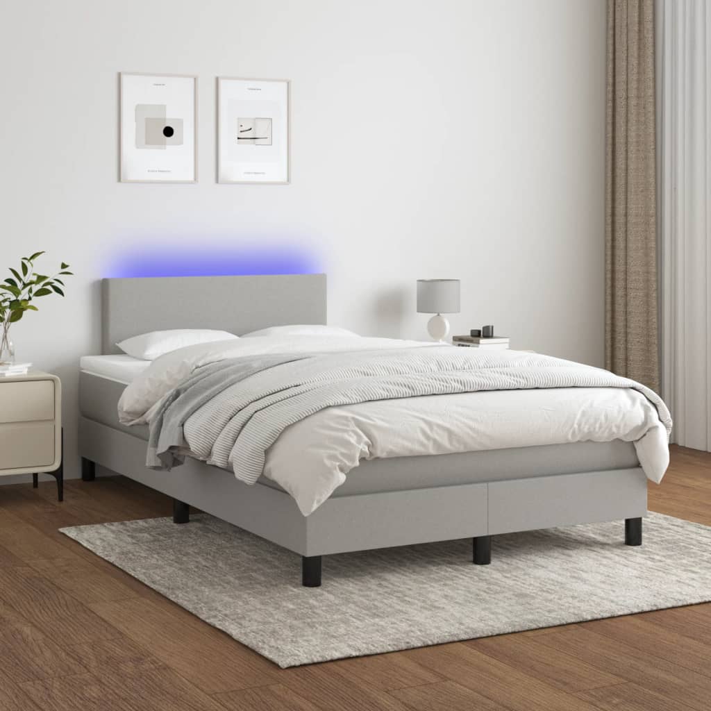 Sommier à lattes de lit matelas LED gris clair 120x190 cm tissu