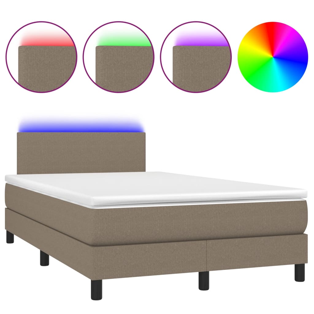 Sommier à lattes de lit matelas et LED taupe 120x190 cm tissu