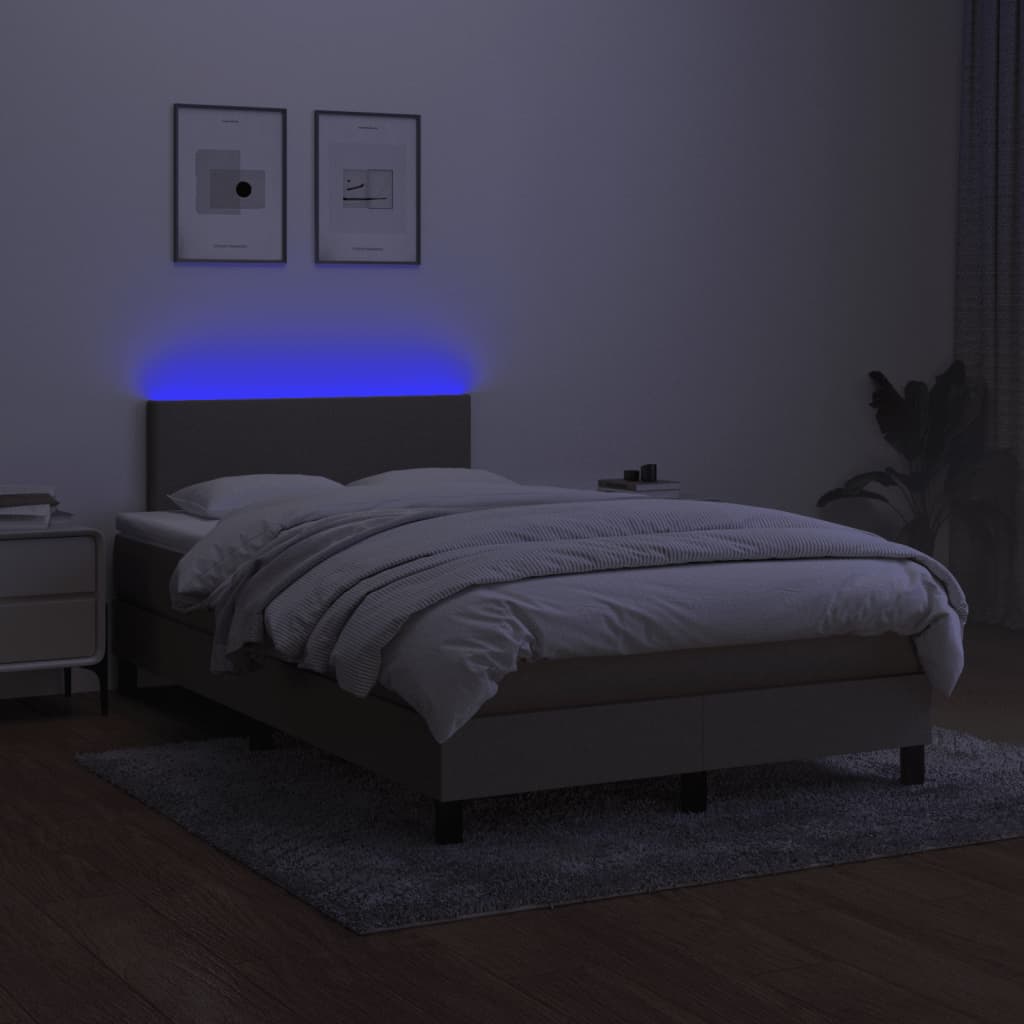 Slatted bed base with mattress and LED taupe 120x190 cm fabric