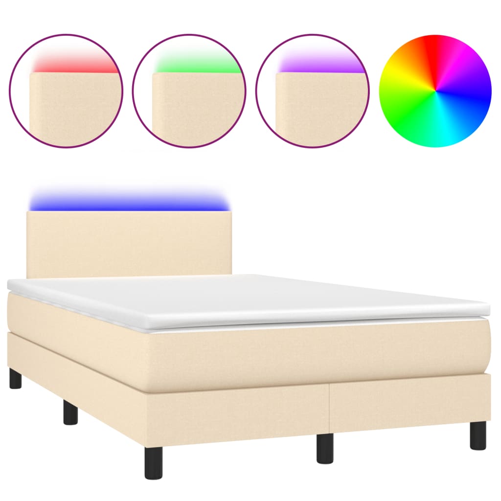 Sommier à lattes de lit matelas et LED crème 120x190 cm tissu