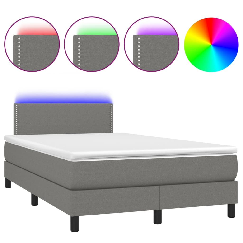 Sommier à lattes de lit matelas LED gris foncé 120x190 cm tissu