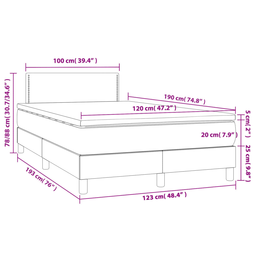 Sommier à lattes de lit matelas et LED taupe 120x190 cm tissu