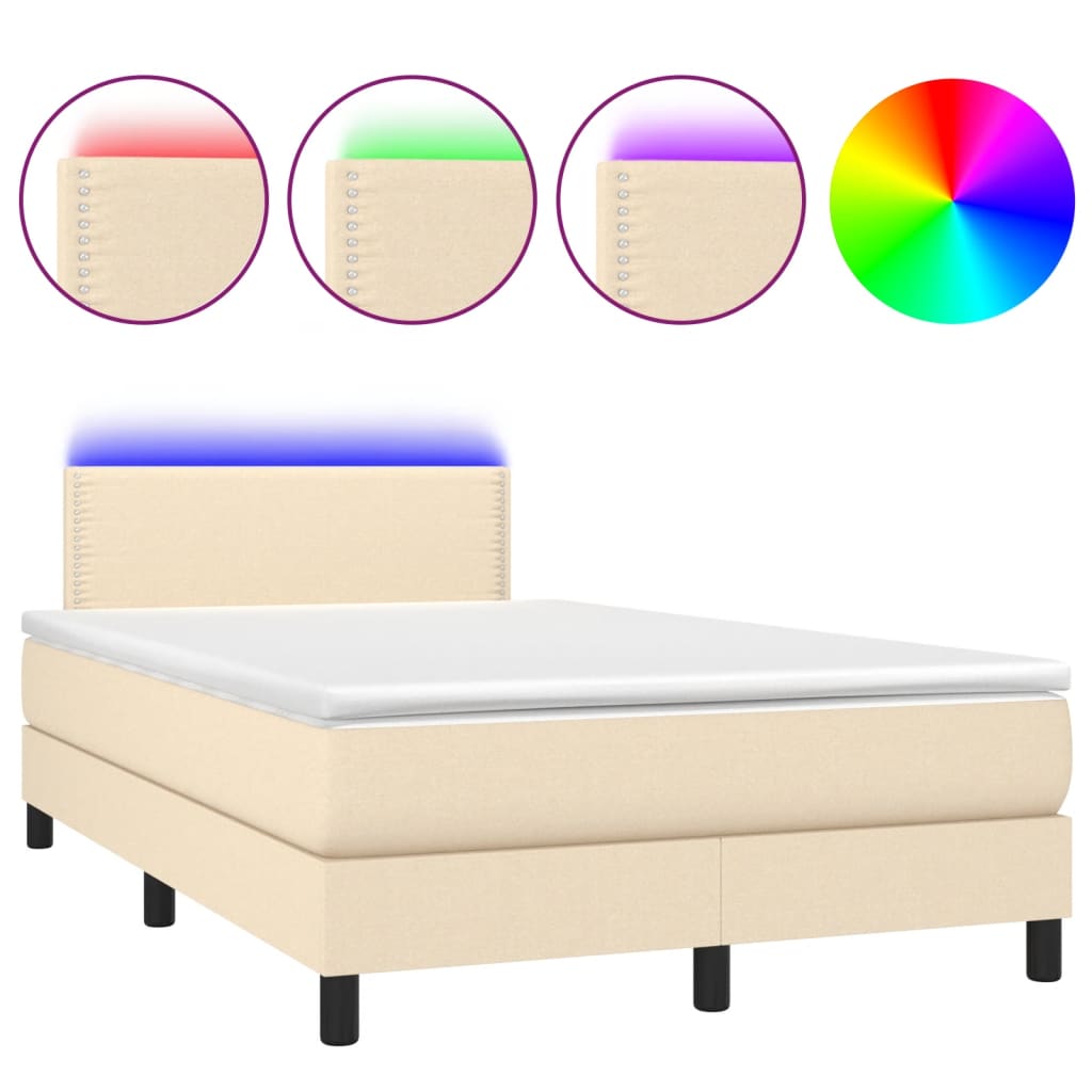 Sommier à lattes de lit matelas et LED crème 120x190 cm tissu