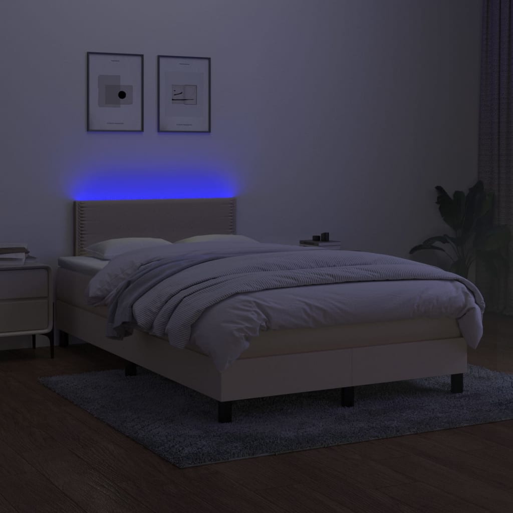 Sommier à lattes de lit matelas et LED crème 120x190 cm tissu