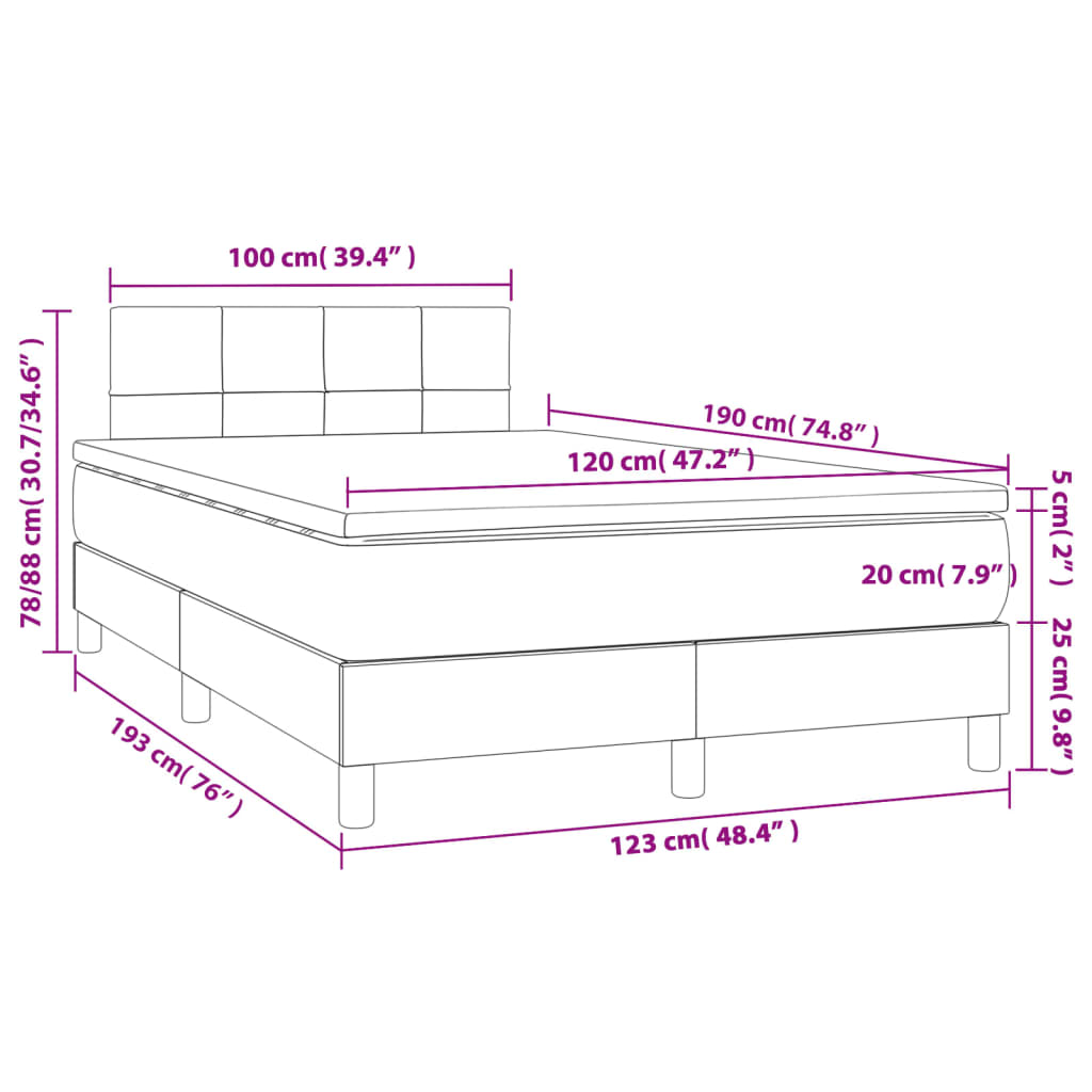 Sommier à lattes de lit matelas et LED marron foncé 120x190 cm