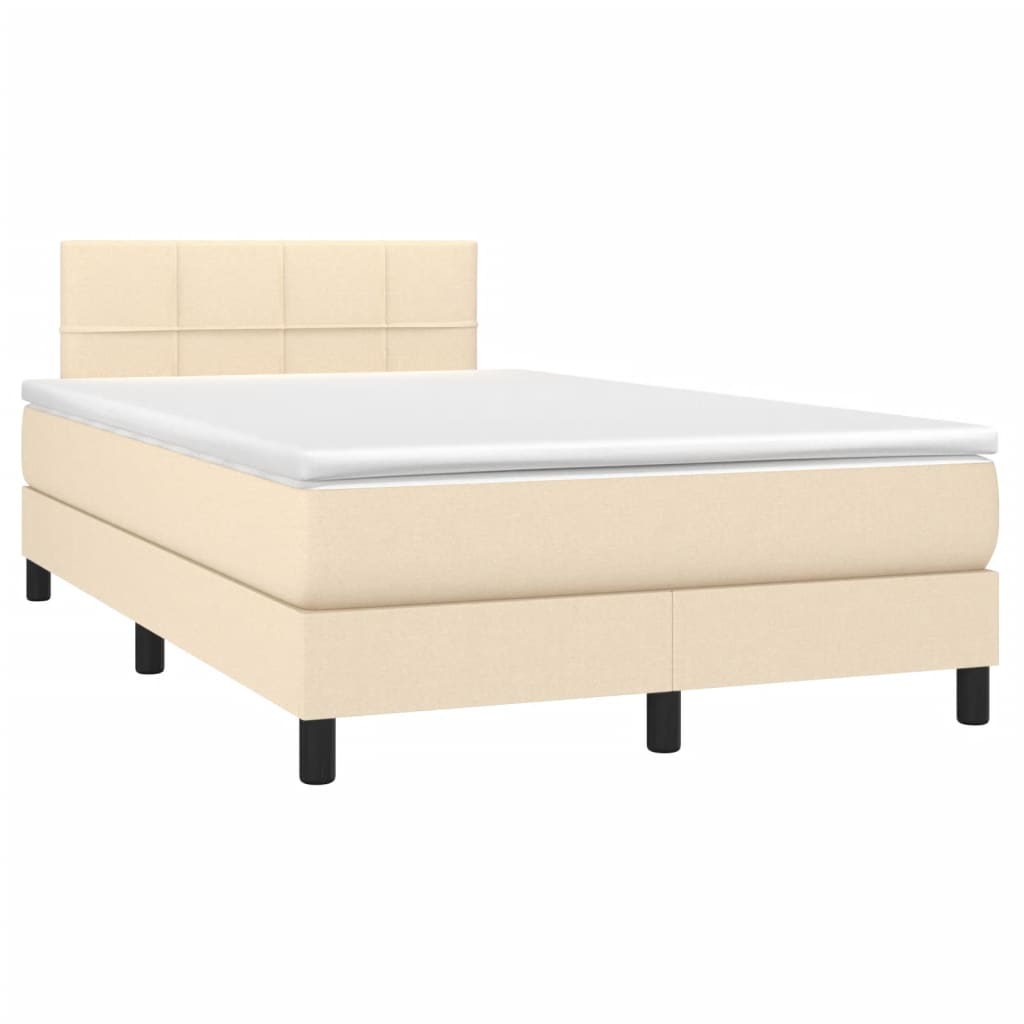 Sommier à lattes de lit matelas et LED crème 120x190 cm tissu