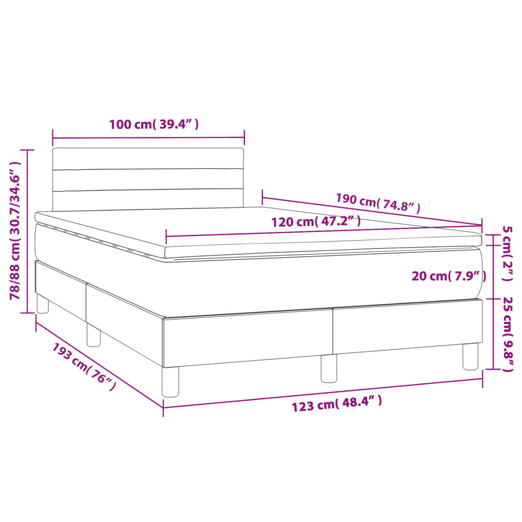 Slatted bed base LED mattress light gray 120x190 cm fabric