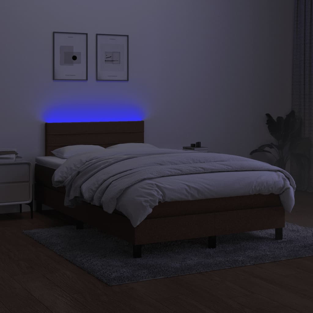 Sommier à lattes de lit matelas et LED marron foncé 120x190 cm