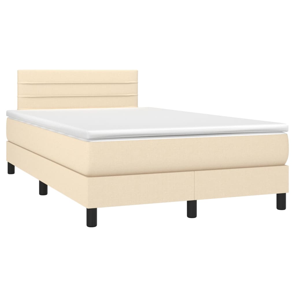 Sommier à lattes de lit matelas et LED crème 120x190 cm tissu