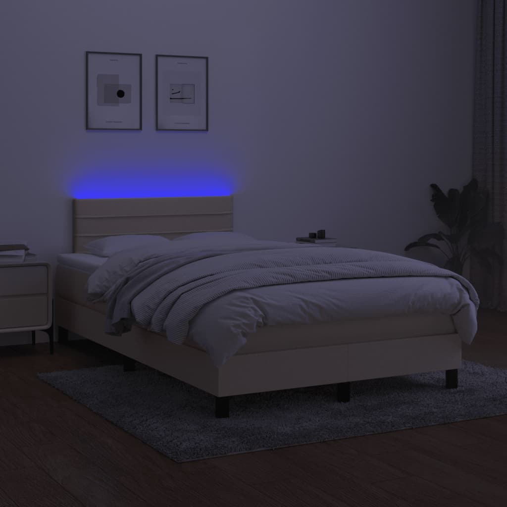 Sommier à lattes de lit matelas et LED crème 120x190 cm tissu