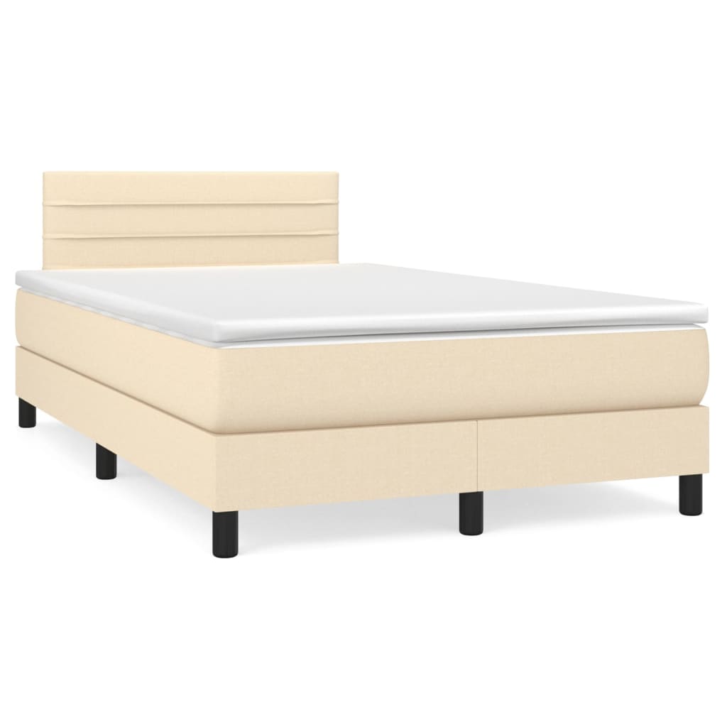 Sommier à lattes de lit matelas et LED crème 120x190 cm tissu