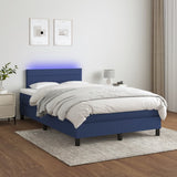 Sommier à lattes de lit matelas et LED bleu 120x190 cm tissu