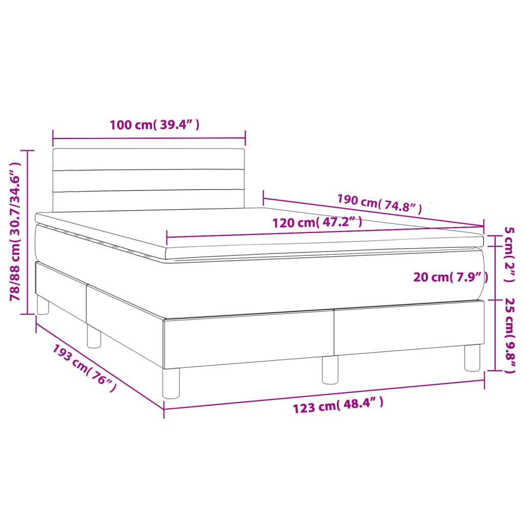 Sommier à lattes de lit matelas et LED bleu 120x190 cm tissu