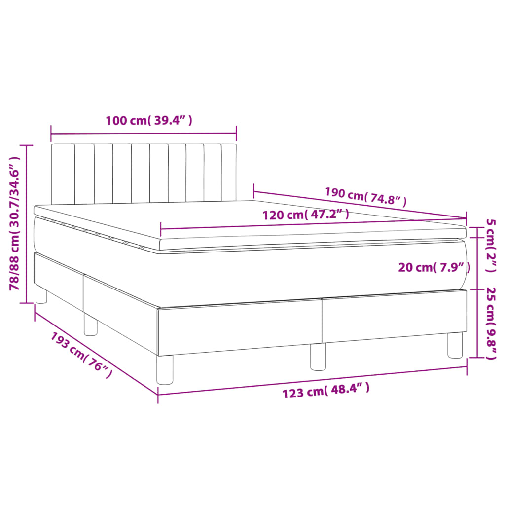 Sommier à lattes de lit matelas et LED crème 120x190 cm tissu