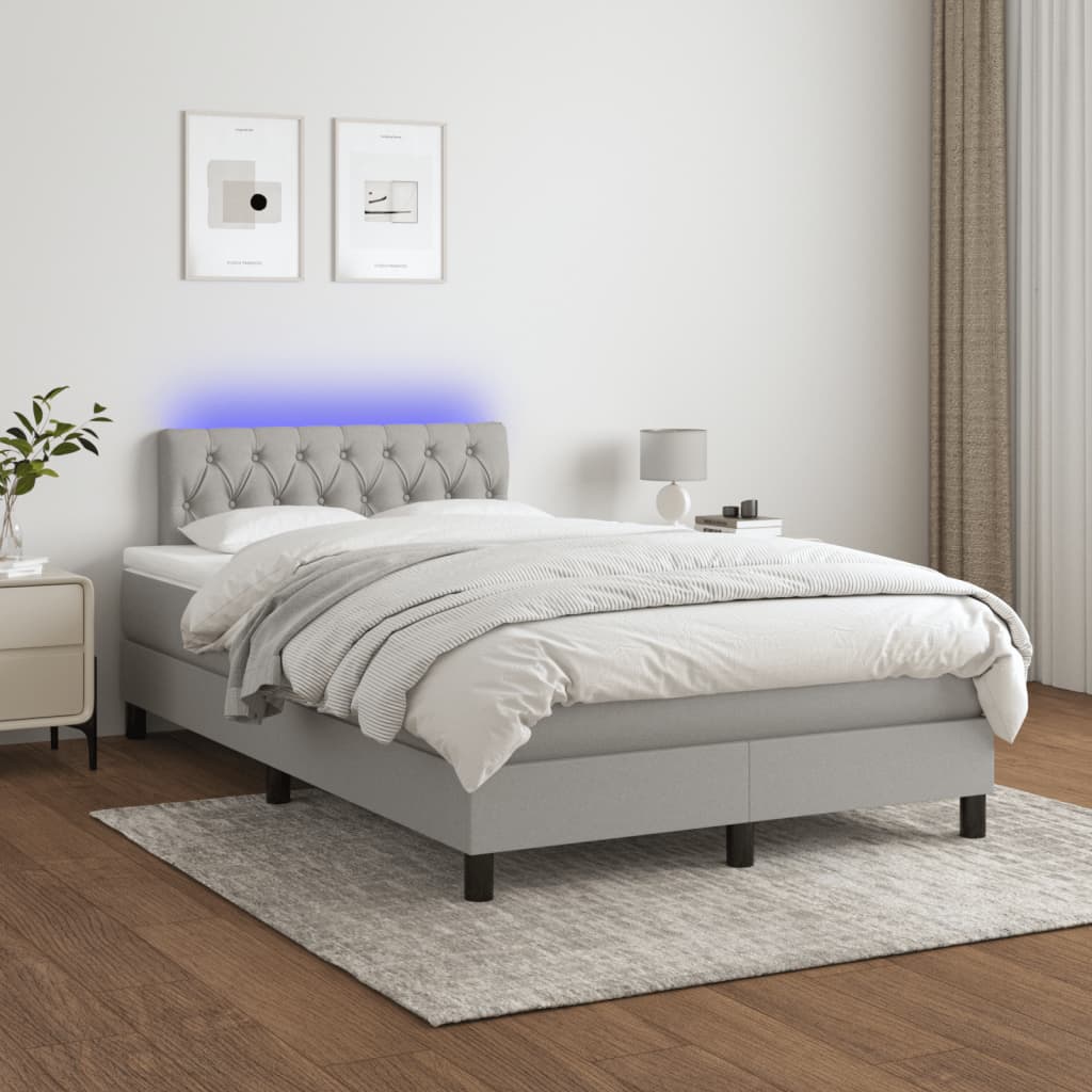 Slatted bed base LED mattress light gray 120x190 cm fabric