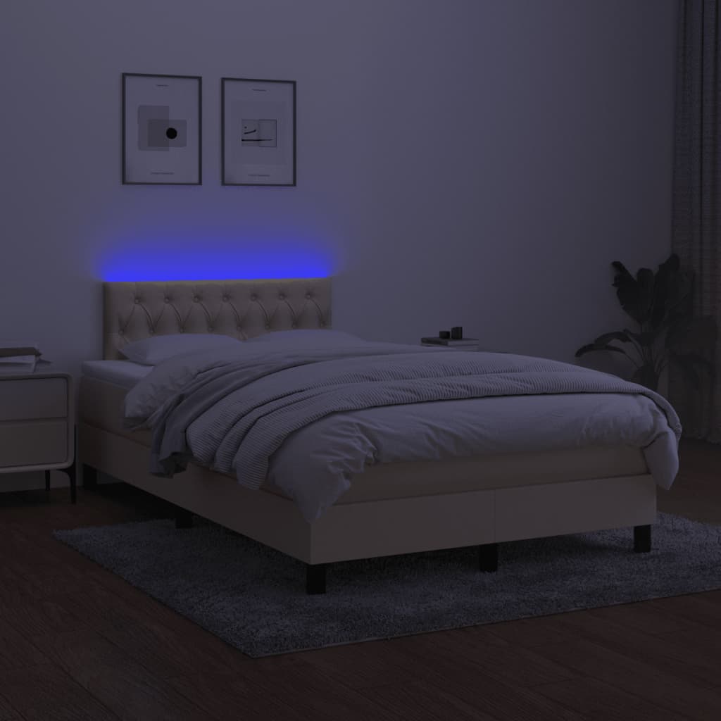 Sommier à lattes de lit matelas et LED crème 120x190 cm tissu