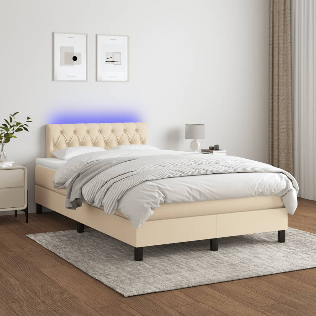 Sommier à lattes de lit matelas et LED crème 120x190 cm tissu