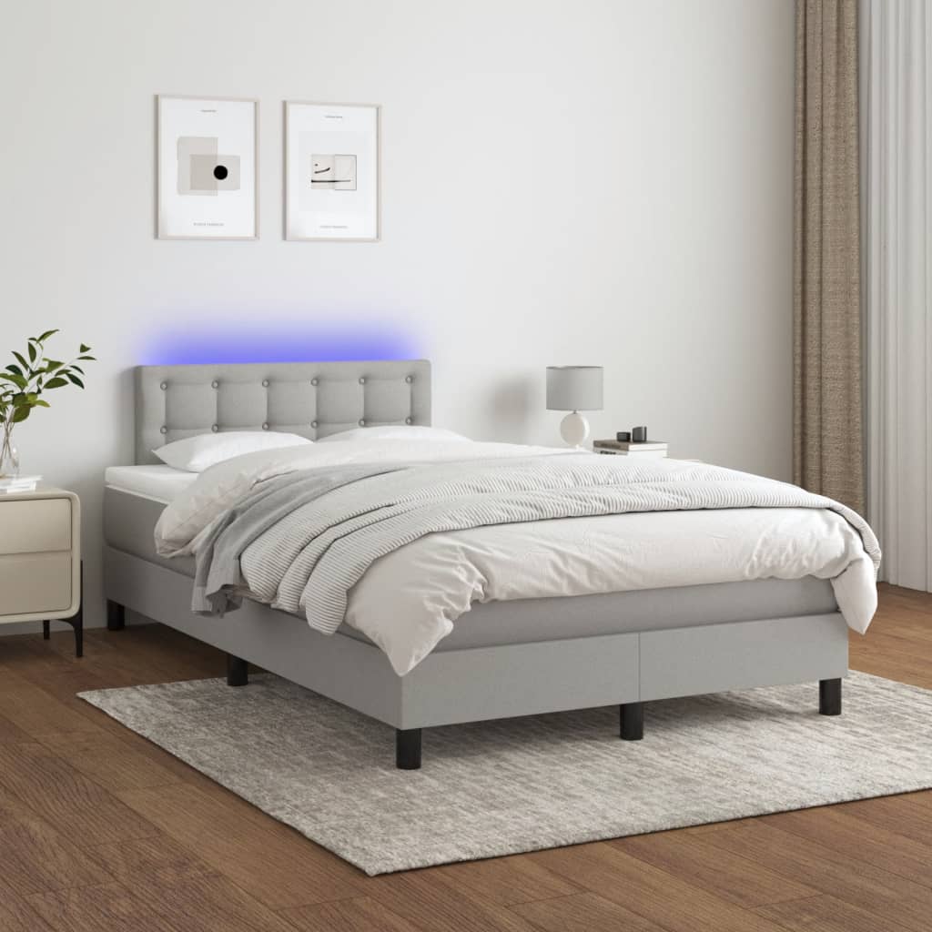 Slatted bed base LED mattress light gray 120x190 cm fabric