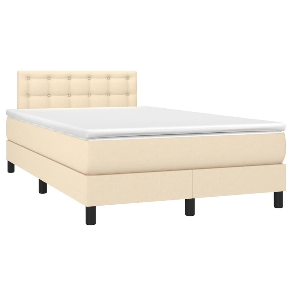 Sommier à lattes de lit matelas et LED crème 120x190 cm tissu