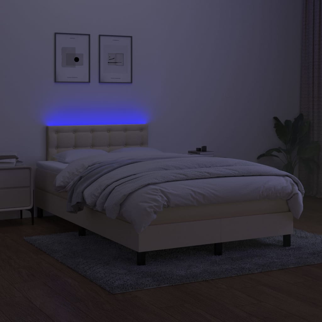 Sommier à lattes de lit matelas et LED crème 120x190 cm tissu