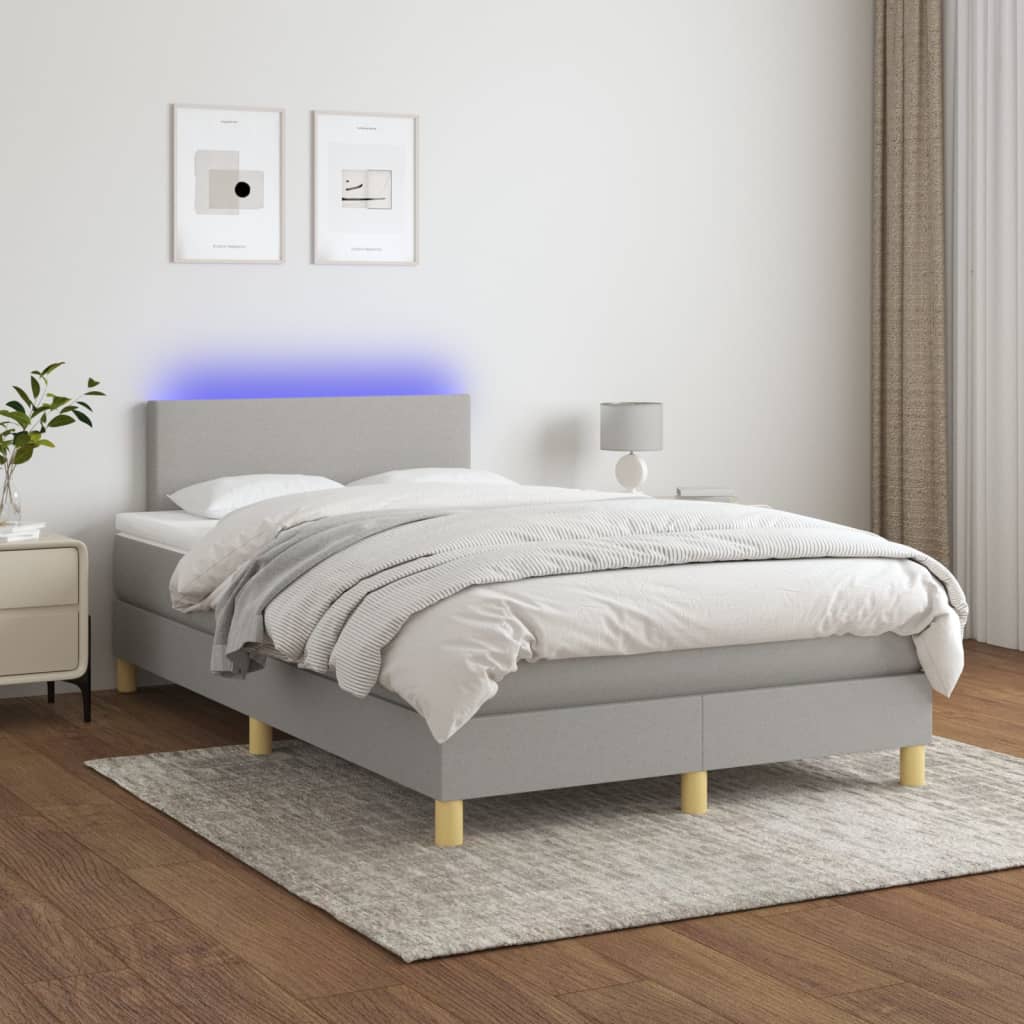 Sommier à lattes de lit matelas LED gris clair 120x190 cm tissu