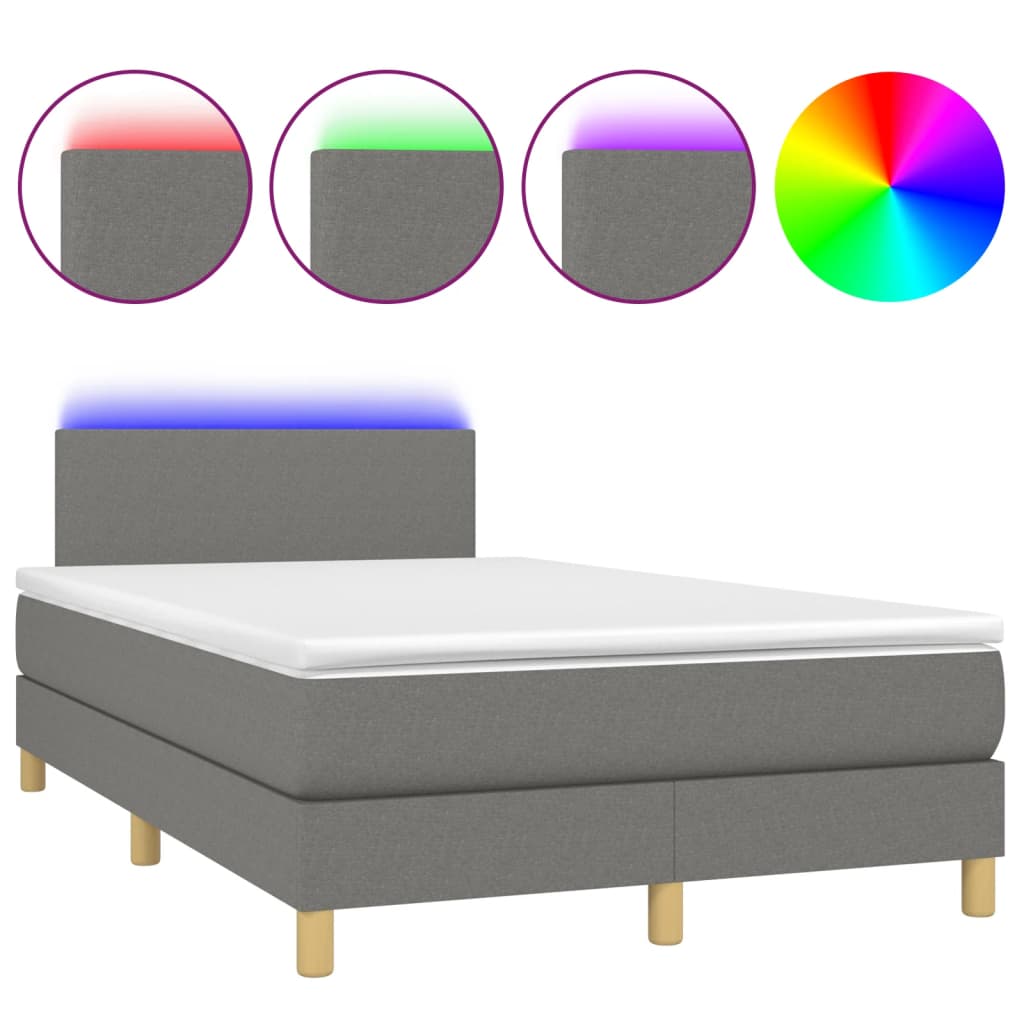 Sommier à lattes de lit matelas LED gris foncé 120x190 cm tissu