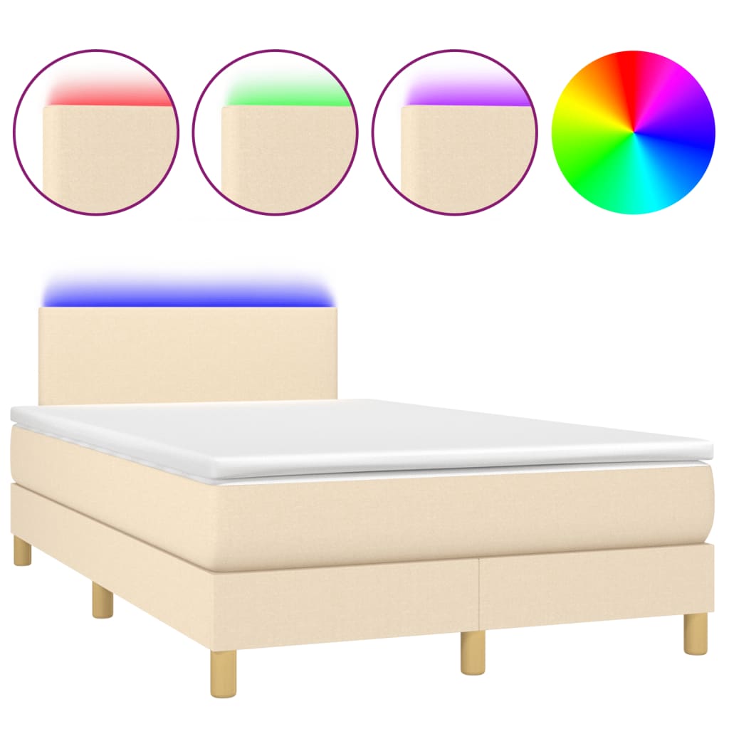 Sommier à lattes de lit matelas et LED crème 120x190 cm tissu