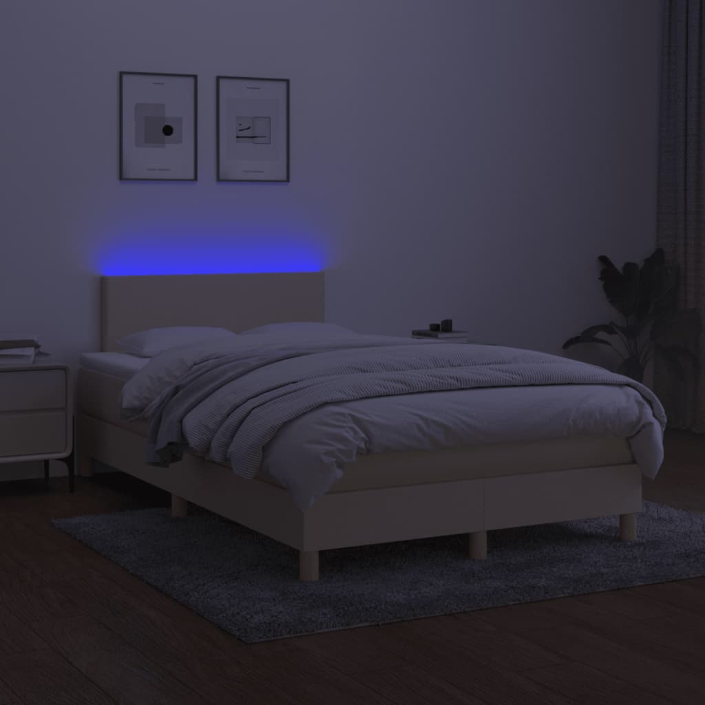 Sommier à lattes de lit matelas et LED crème 120x190 cm tissu