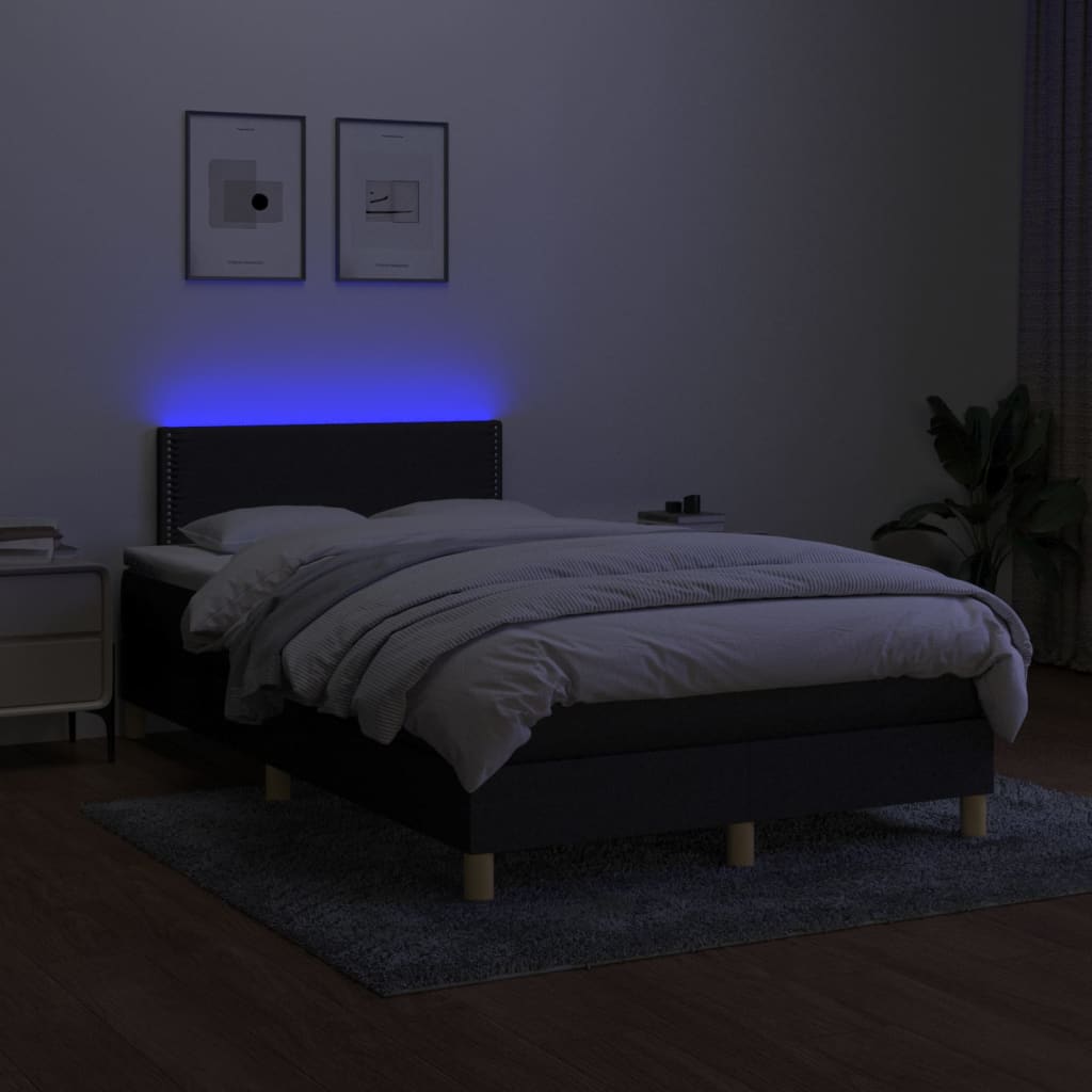 Sommier à lattes de lit matelas et LED noir 120x190 cm tissu