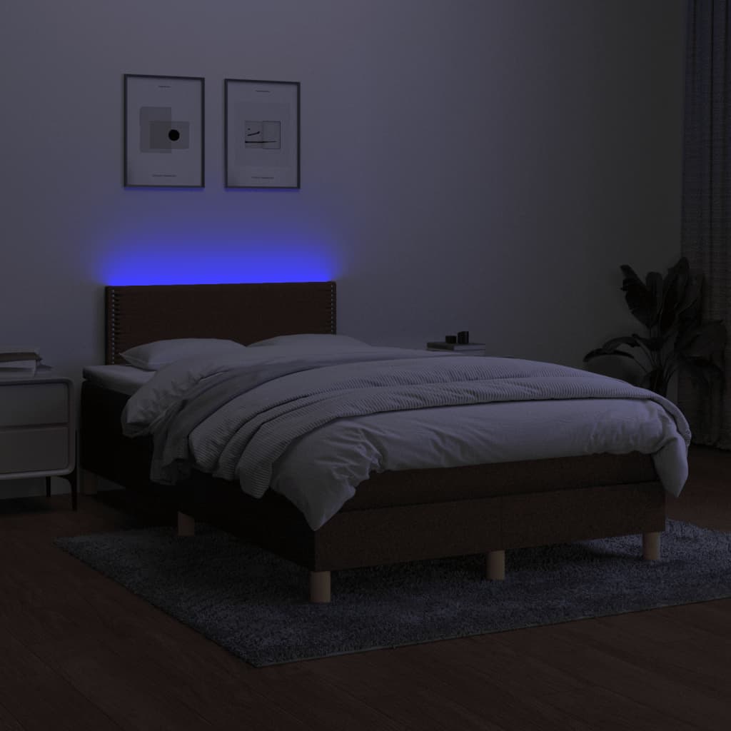 Sommier à lattes de lit matelas et LED marron foncé 120x190 cm