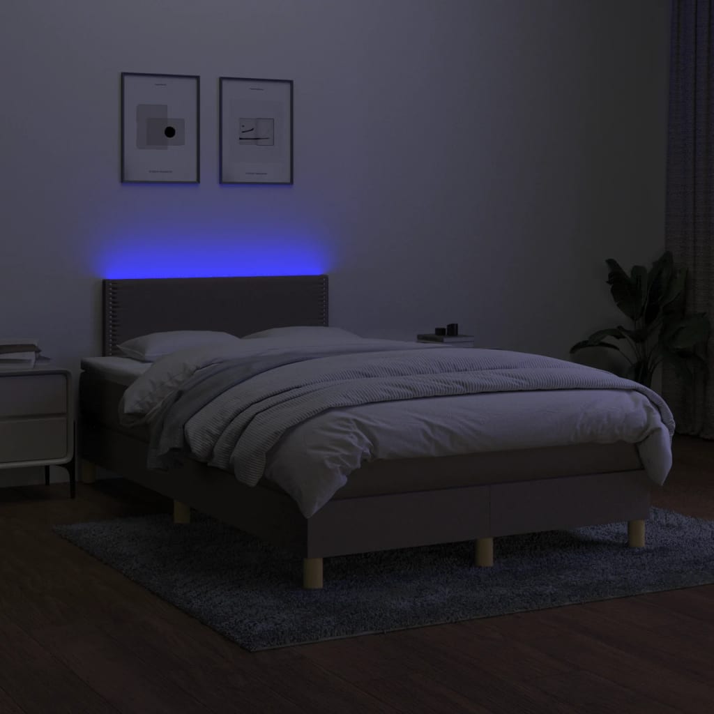 Sommier à lattes de lit matelas et LED taupe 120x190 cm tissu