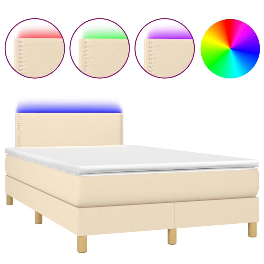 Sommier à lattes de lit matelas et LED crème 120x190 cm tissu