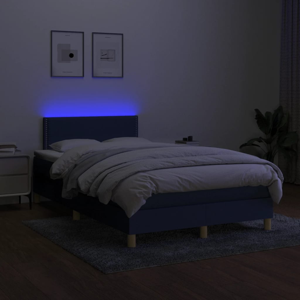 Sommier à lattes de lit matelas et LED bleu 120x190 cm tissu