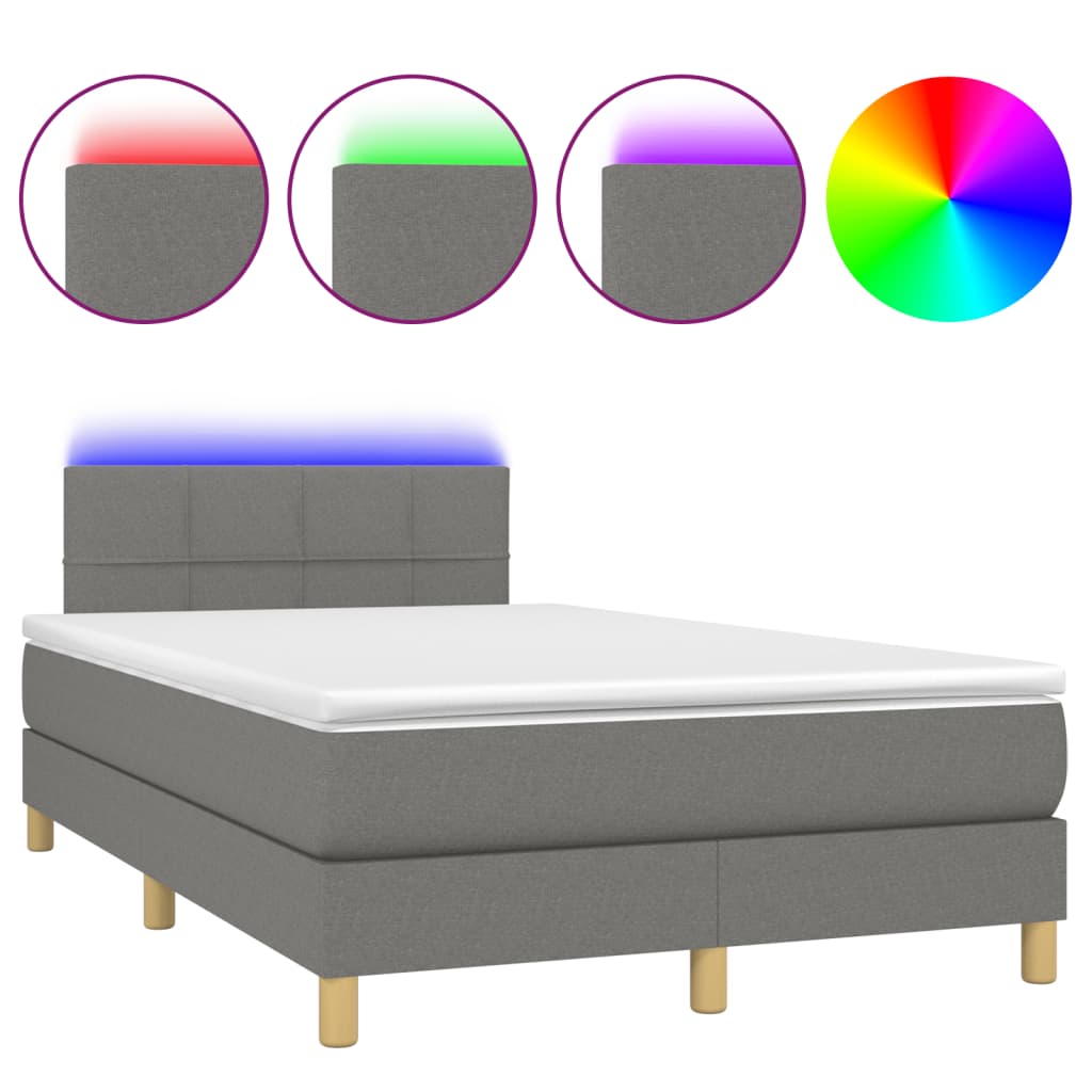 Sommier à lattes de lit matelas LED gris foncé 120x190 cm tissu