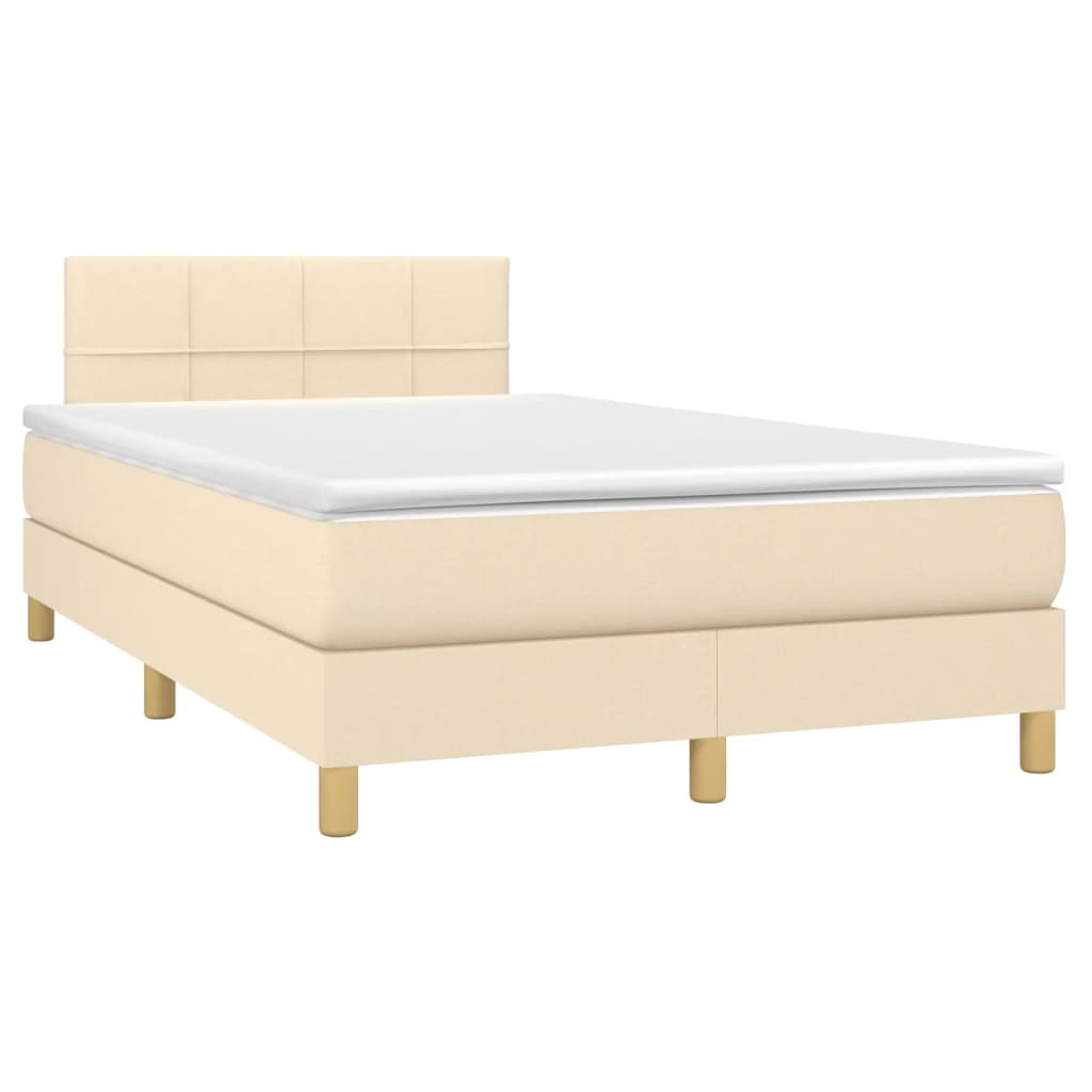 Sommier à lattes de lit matelas et LED crème 120x190 cm tissu