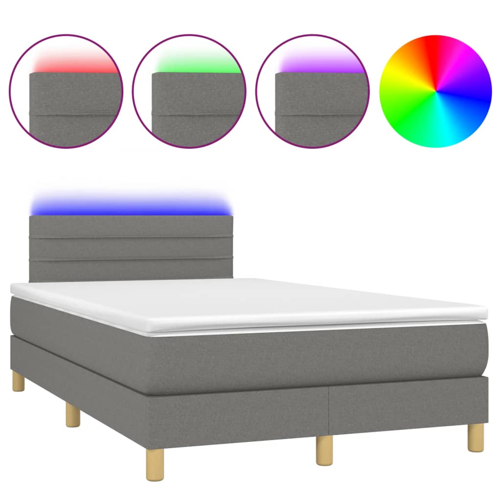 Sommier à lattes de lit matelas LED gris foncé 120x190 cm tissu