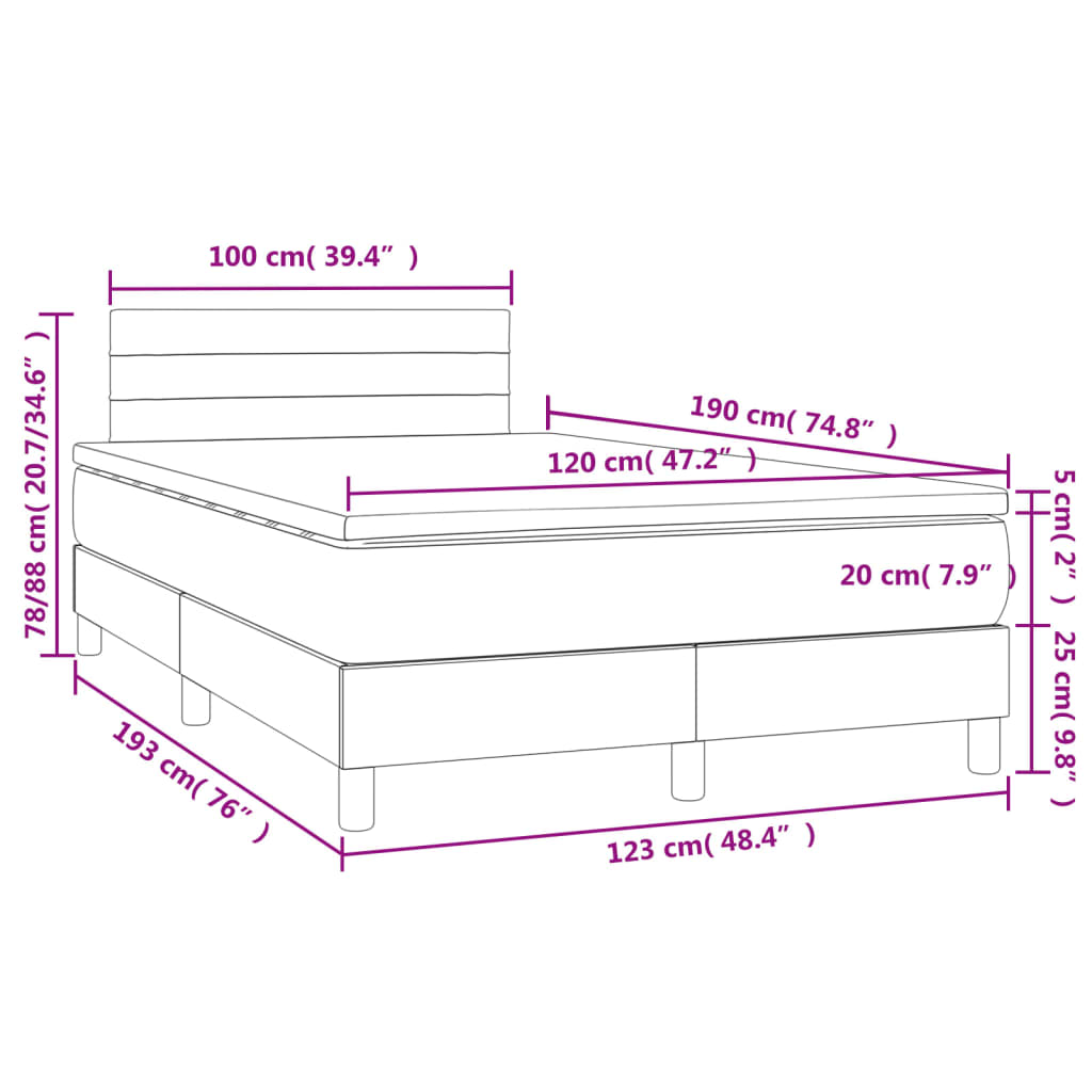 Sommier à lattes de lit matelas LED gris foncé 120x190 cm tissu