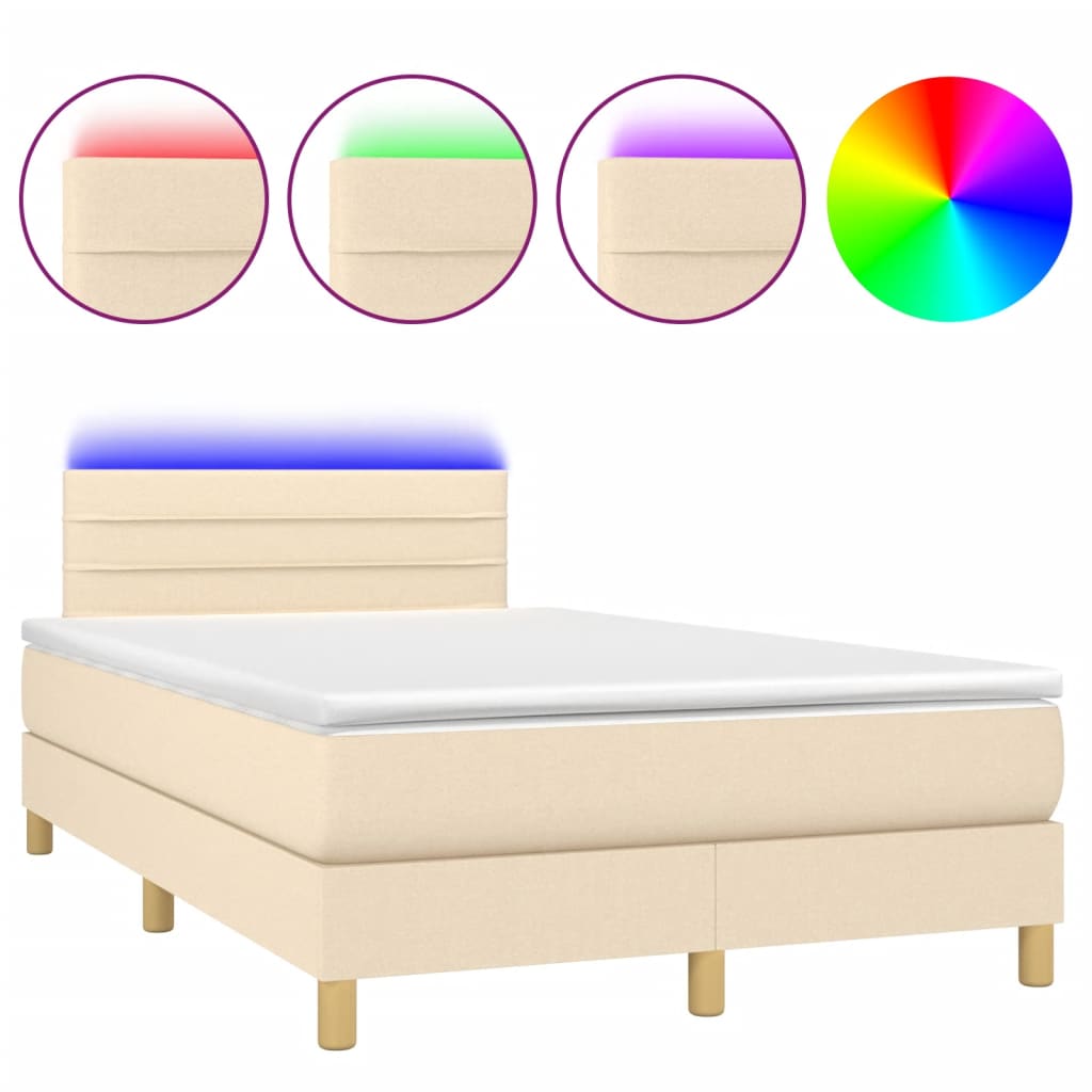 Sommier à lattes de lit matelas et LED crème 120x190 cm tissu