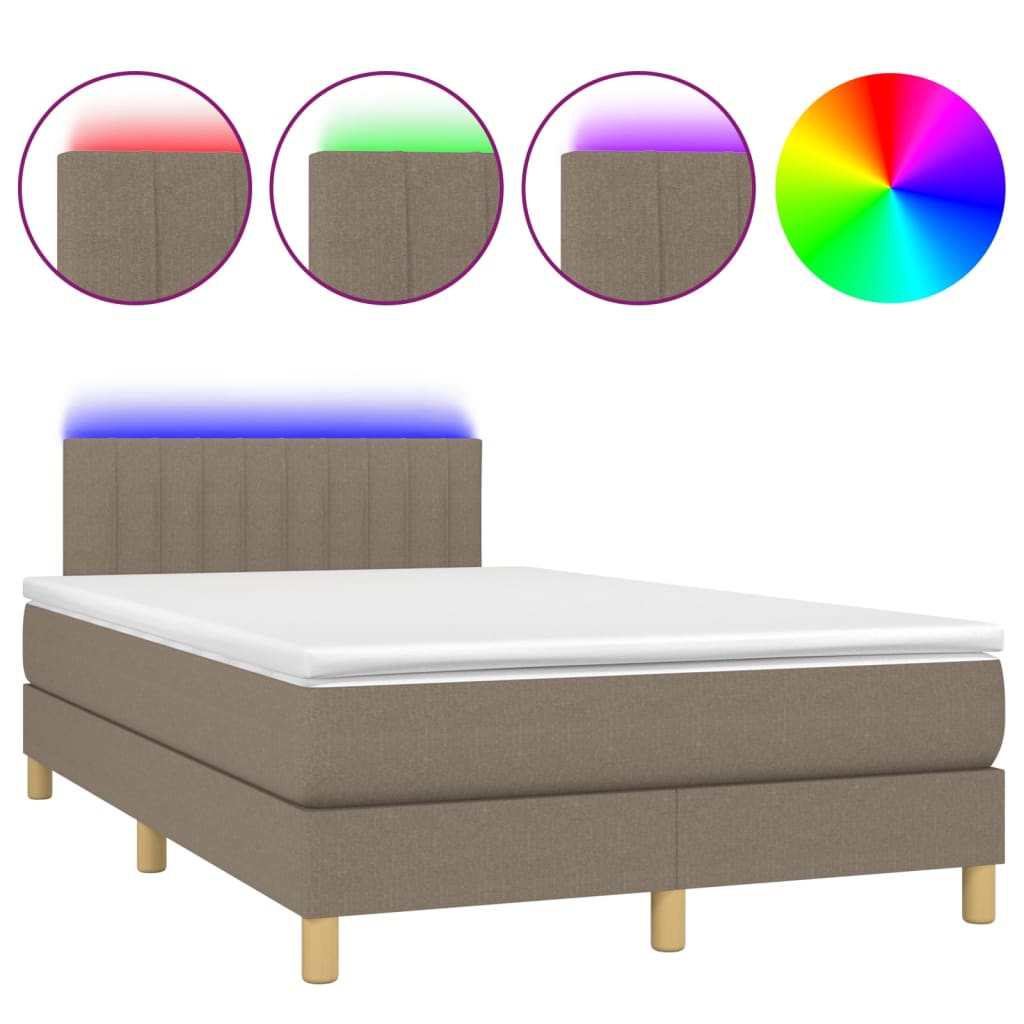 Sommier à lattes de lit matelas et LED taupe 120x190 cm tissu