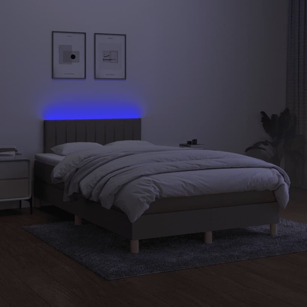 Sommier à lattes de lit matelas et LED taupe 120x190 cm tissu