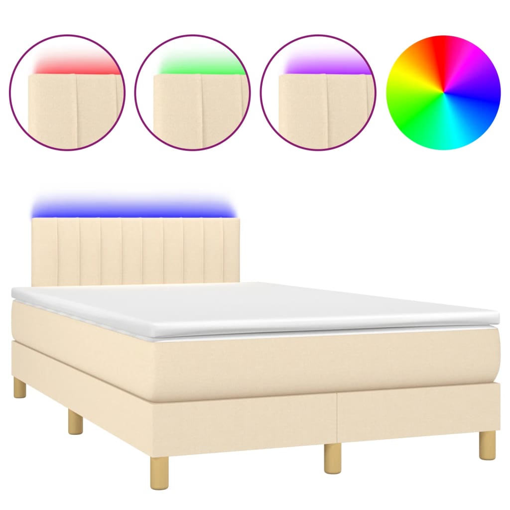 Sommier à lattes de lit matelas et LED crème 120x190 cm tissu