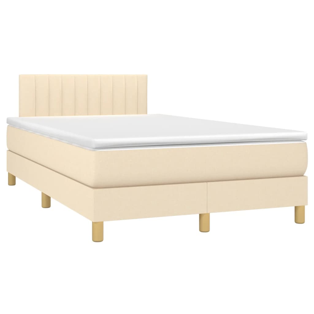 Sommier à lattes de lit matelas et LED crème 120x190 cm tissu